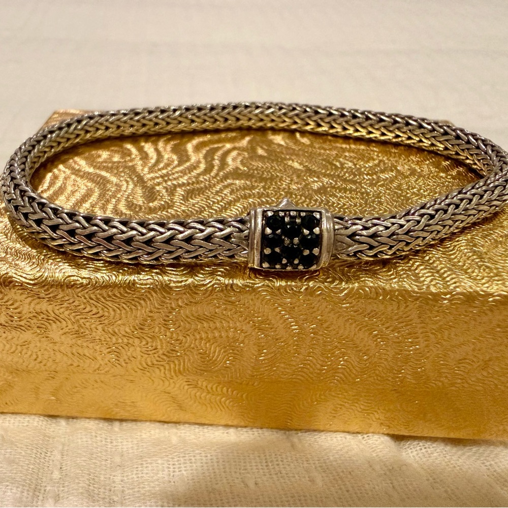 Sterling Silver Braided Bracelet with Black Accent Bead